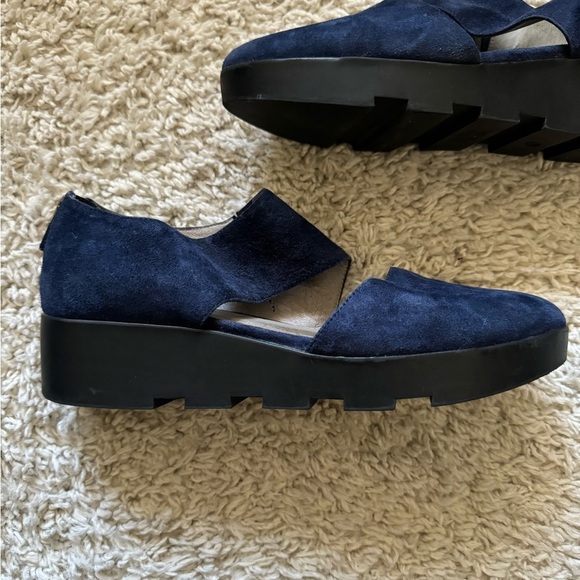 Eileen Fisher Marlow Wedge Mary Janes Loafers Size 7.5 Blue Suede Zipper - Picture 5 of 13